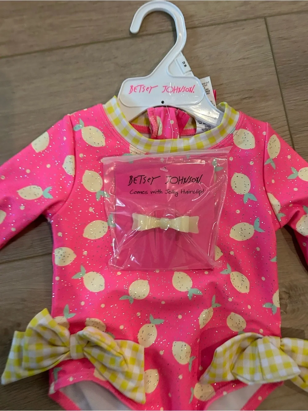 NWT Betsey Johnson Baby Girl Pink Lemon Print One-Piece Swimsuit, 12 Months